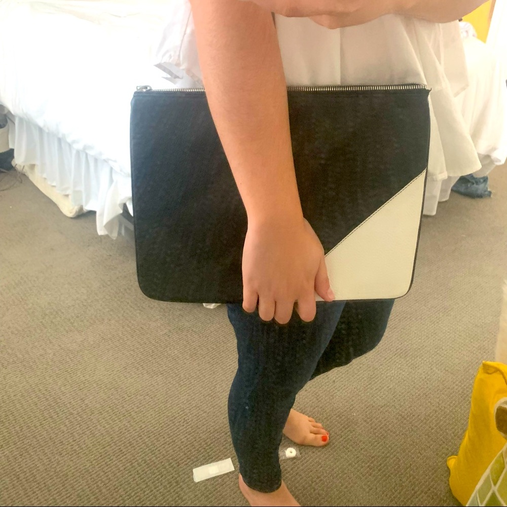 J. Crew Black and White Leather Zipper Pouch